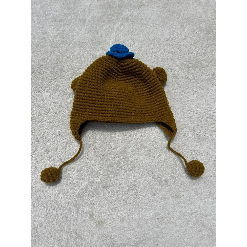Handmade Monkey Hat Knit Bear Beanie Hat Brown Alpaca Fleece Lined 3D